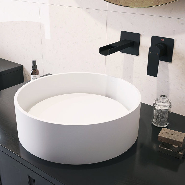 Elevated White Matte Stone 16" Round Vessel Bathroom Sink