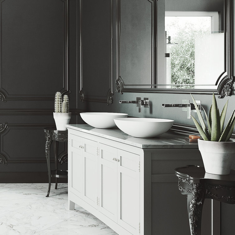 Lotus 16" White Matte Stone Round Above-Counter Vessel Sink