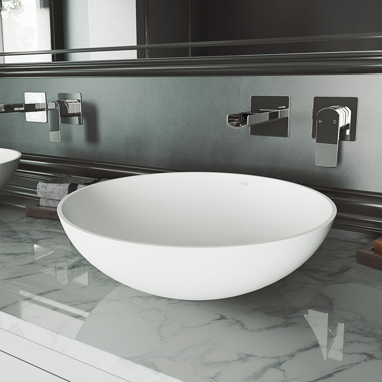 Lotus 16" White Matte Stone Round Above-Counter Vessel Sink