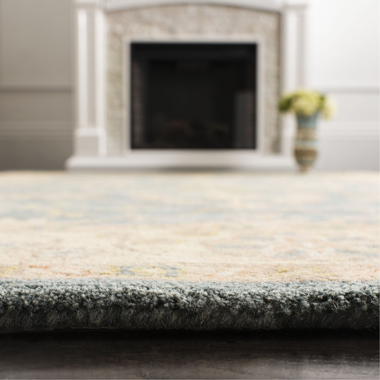 Hand-Tufted Blue and Light Gold Wool Round Area Rug