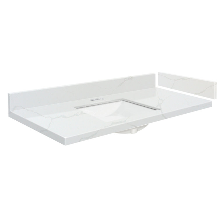 Natural White Quartz Single Sink Bathroom Vanity Top