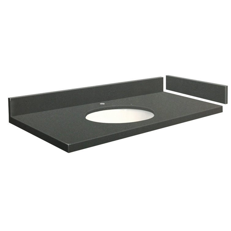Urban Gray Quartz 43'' Single Bathroom Vanity Top with White Oval Sink