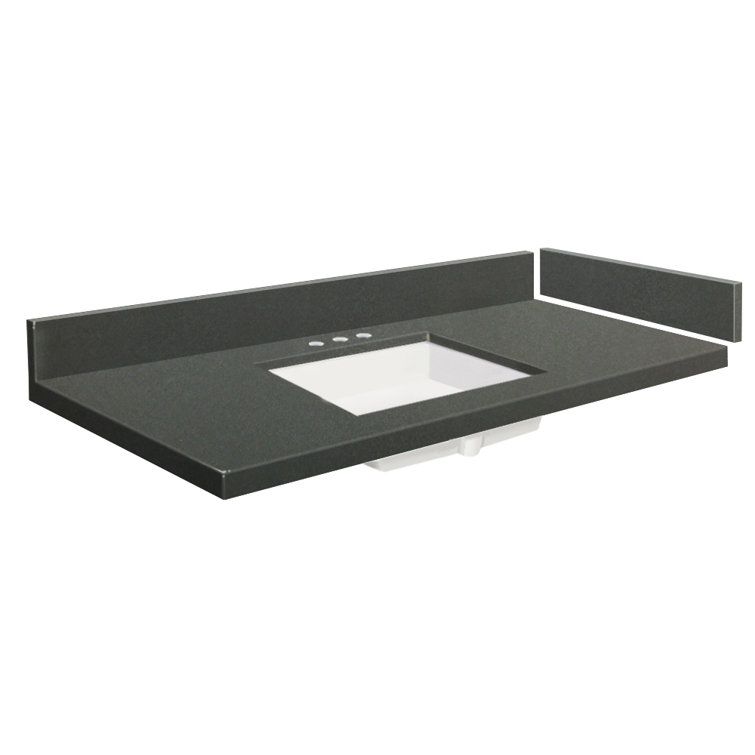 Urban Gray Quartz Single Sink Bathroom Vanity Top with White Basin
