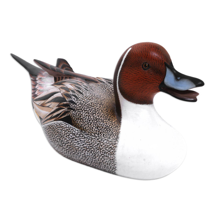 Hand-Painted Albesia Wood Pintail Duck Figurine
