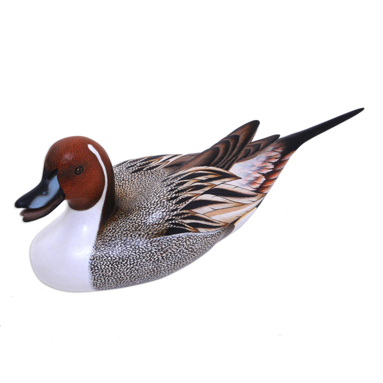 Hand-Painted Albesia Wood Pintail Duck Figurine