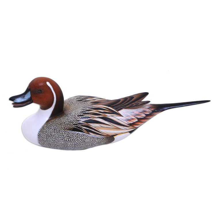 Hand-Painted Albesia Wood Pintail Duck Figurine
