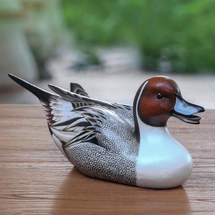 Hand-Painted Albesia Wood Pintail Duck Figurine