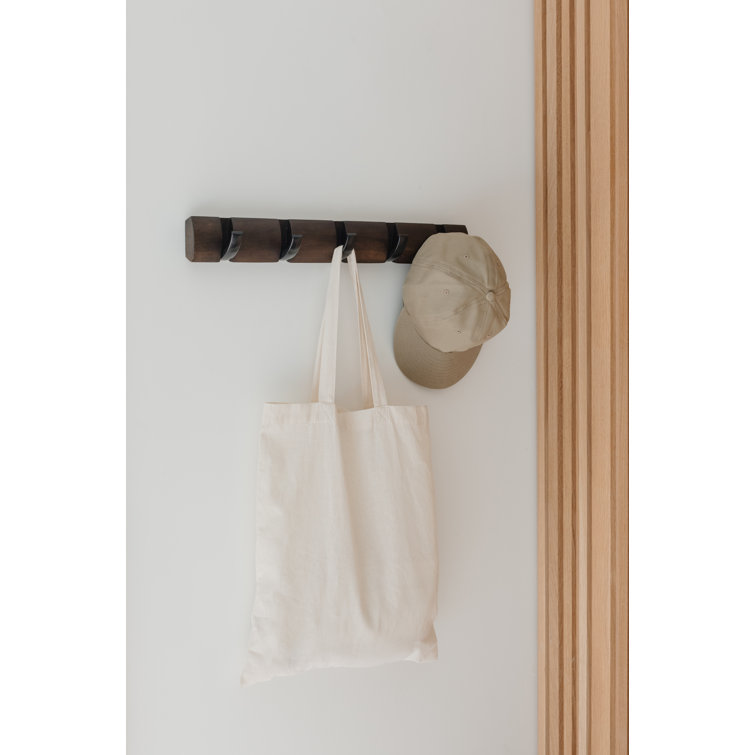 Flip Black and Walnut Solid Wood Wall Mounted Coat Rack with 8 Hooks