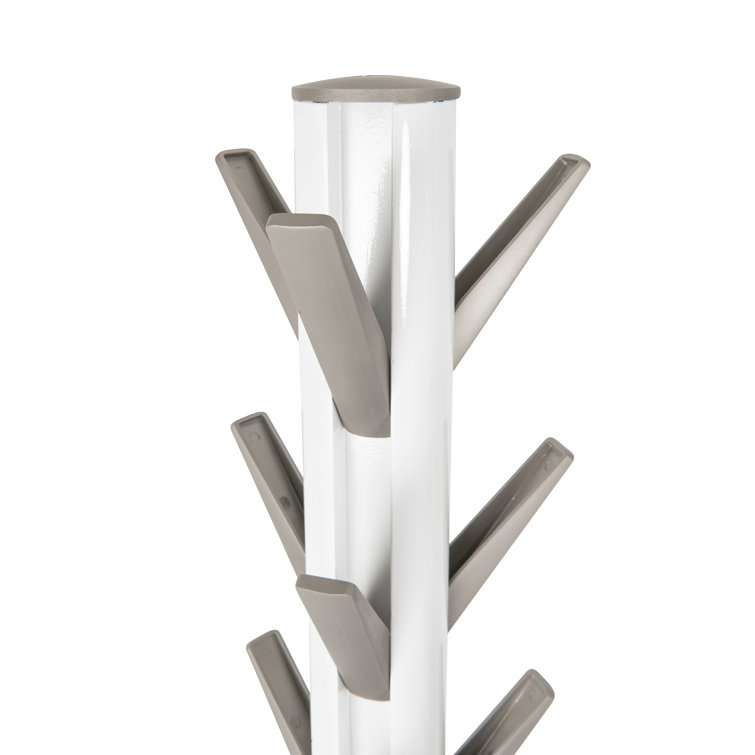 Sleek Flapper 9-Hook White Wooden Freestanding Coat Rack