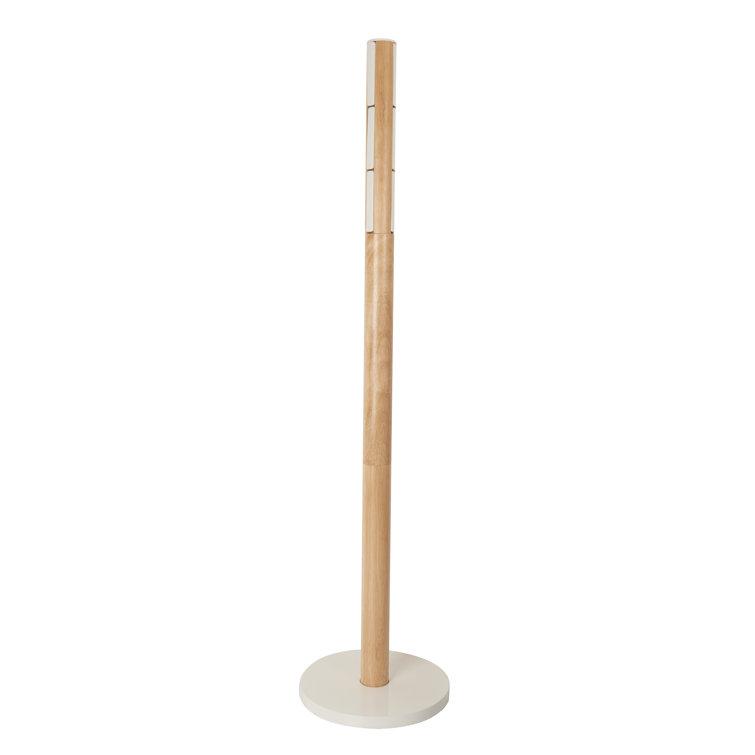 Sleek Modern White/Natural Rubberwood 9-Hook Coat Stand