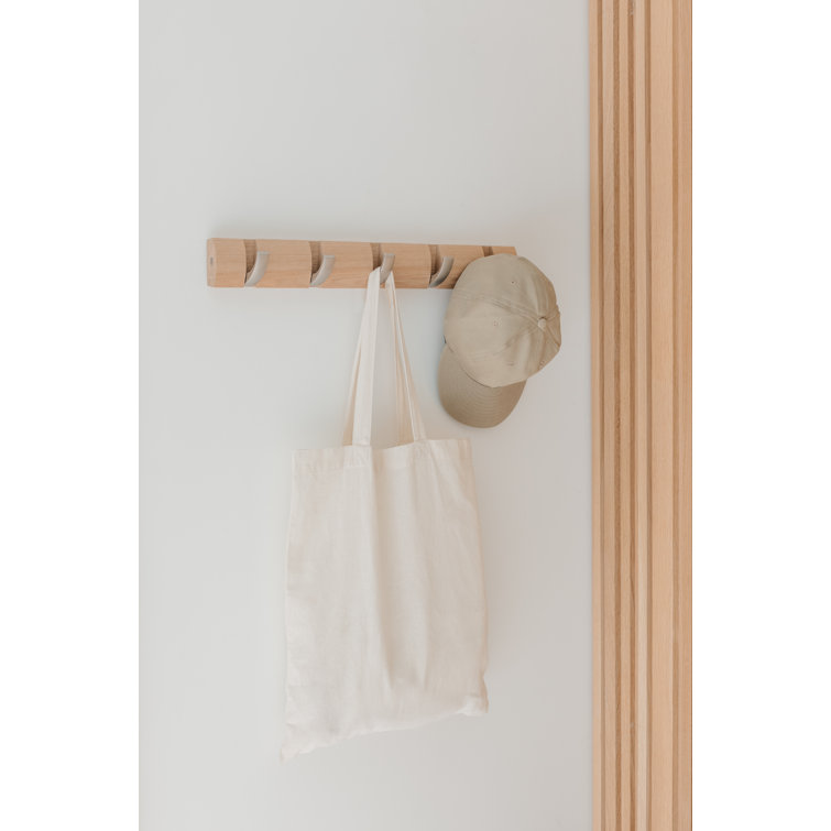 Flip 5-Hook Natural Solid Wood Wall-Mounted Coat Rack