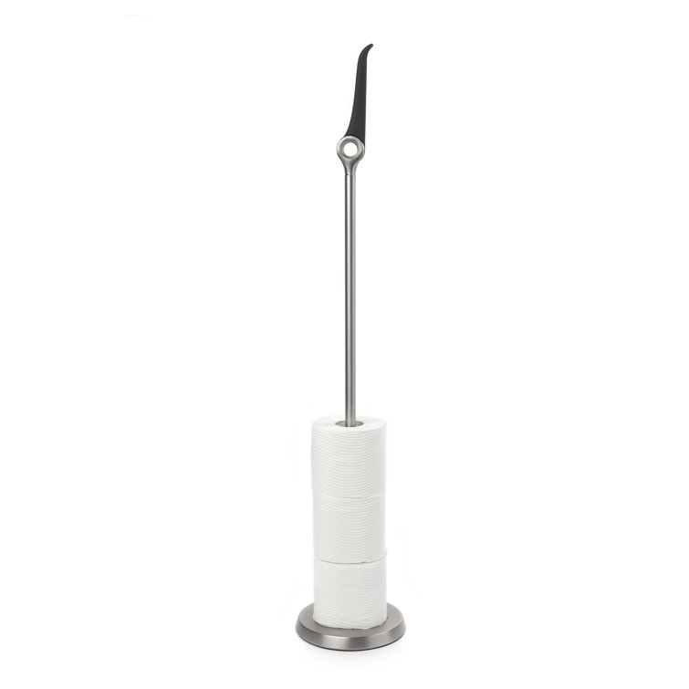 Gray Steel Freestanding Toilet Paper Holder with Reserve