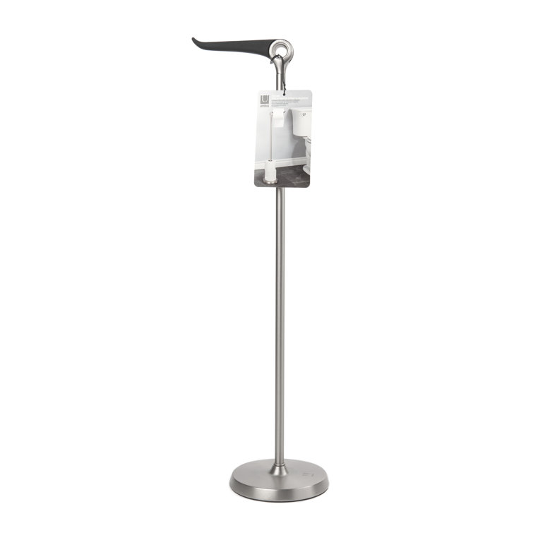 Gray Steel Freestanding Toilet Paper Holder with Reserve