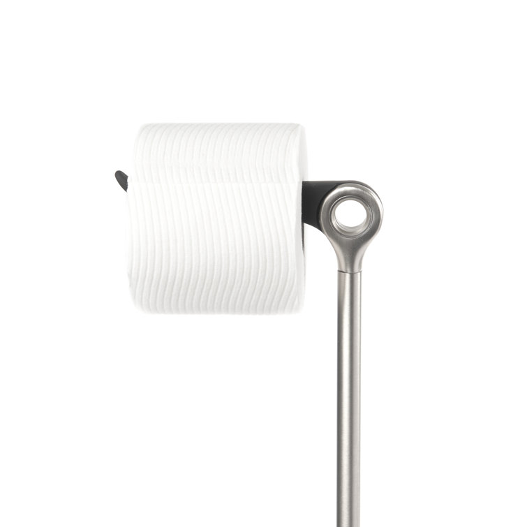 Gray Steel Freestanding Toilet Paper Holder with Reserve