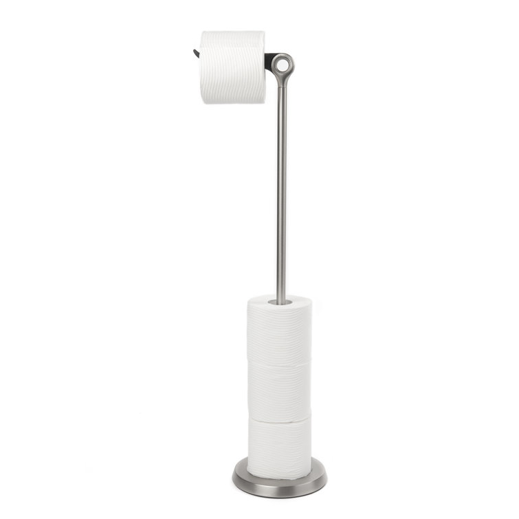 Gray Steel Freestanding Toilet Paper Holder with Reserve