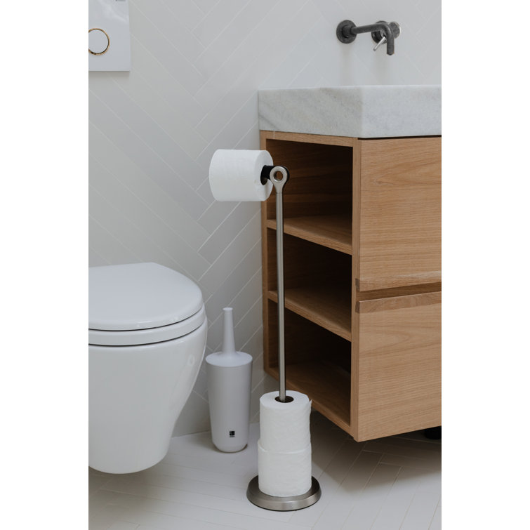 Gray Steel Freestanding Toilet Paper Holder with Reserve
