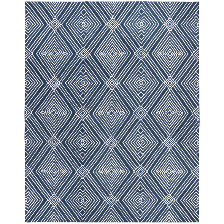 Handmade Indigo Geometric Wool Tufted Rug 8' x 10'