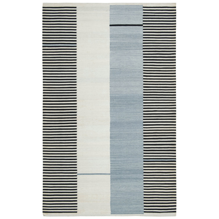 Slate Stripe Hand-Woven Wool Area Rug - 8 x 5 ft