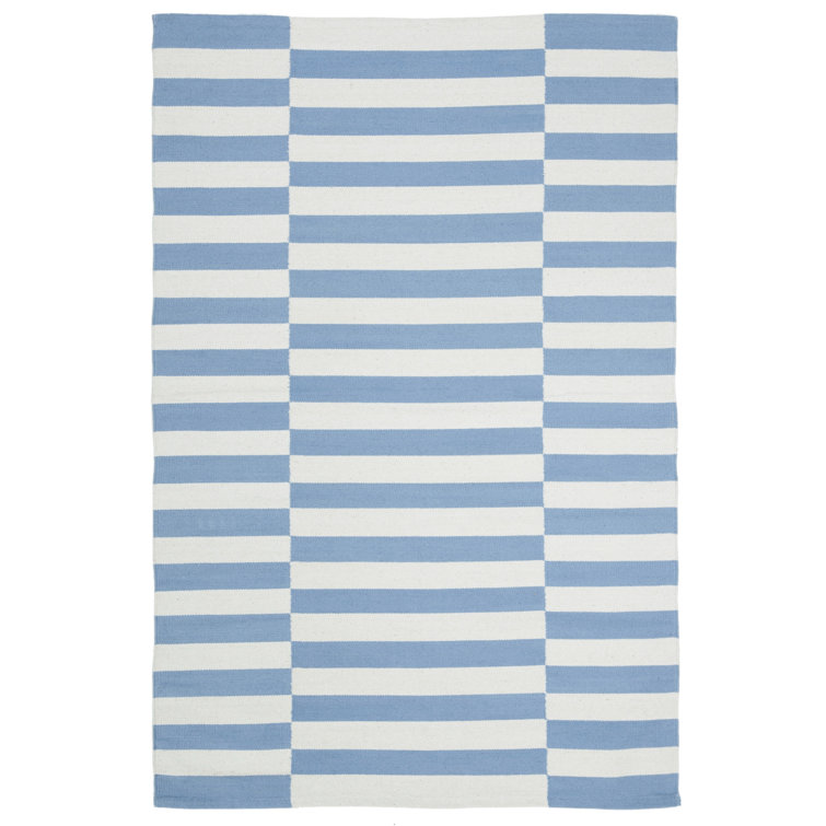 Blue Stripe Flat Woven Cotton 4' x 6' Area Rug