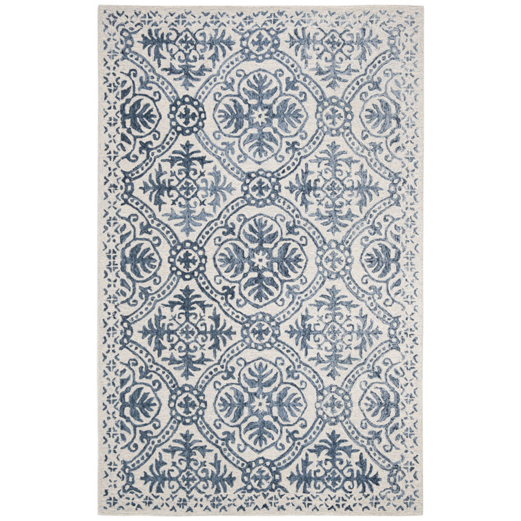 Ivory Floral Handmade Wool 8' x 10' Tufted Rug