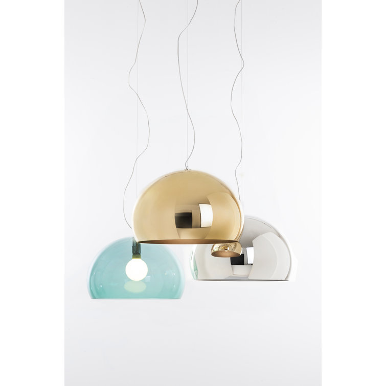 Sky Blue Dome Pendant Lamp with Multicolor Crystal Accents