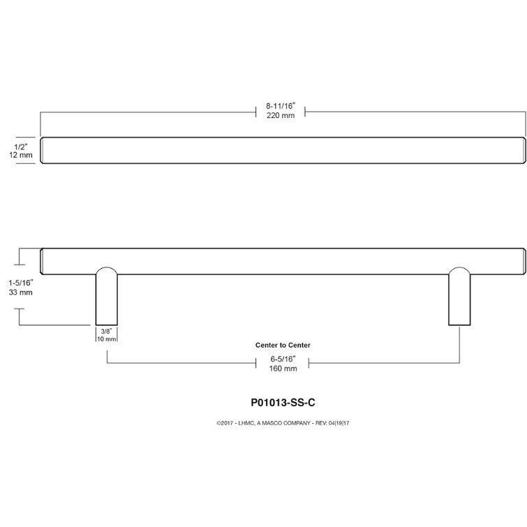 Brushed Steel Modern Bar Pull with Mounting Hardware