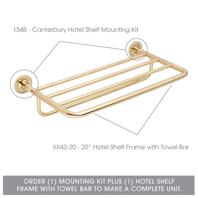 20'' Polished Brass Rectangle Floating Shelf with Towel Bar