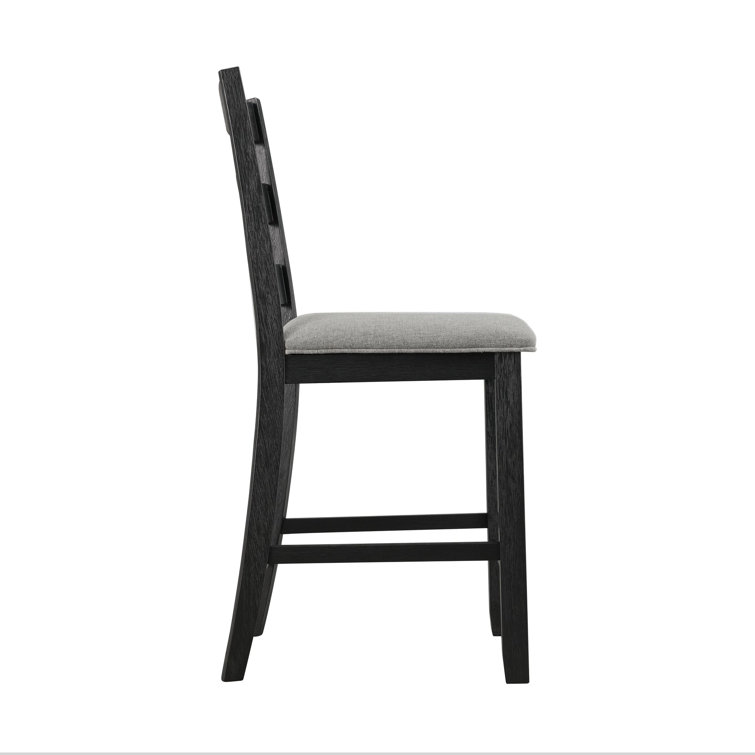 Ladderback Black Wood Side Chair with Grey Upholstered Seat