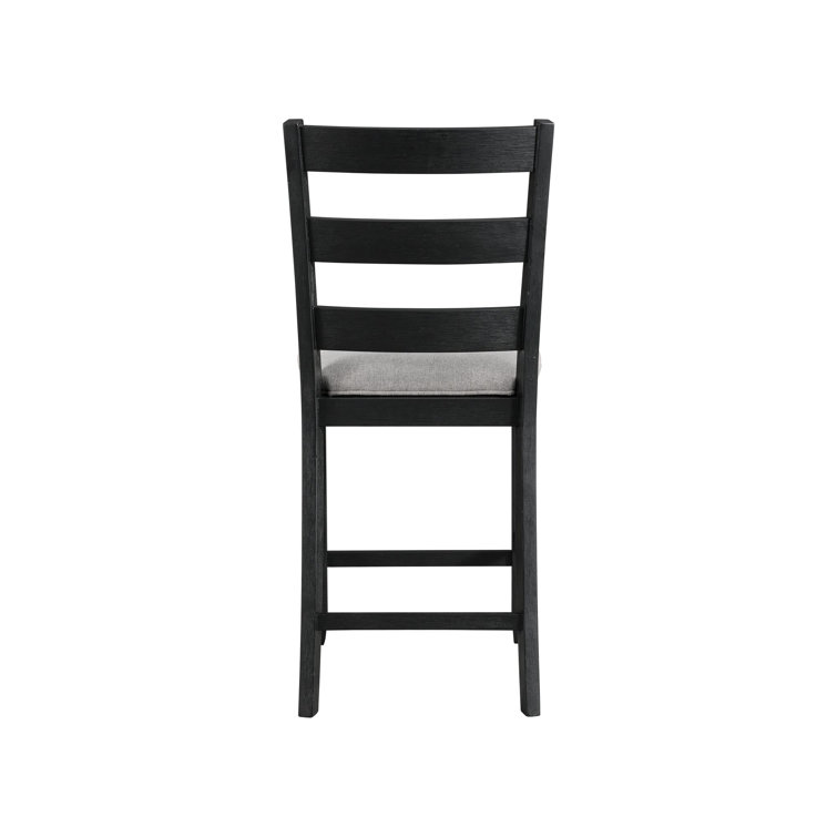 Ladderback Black Wood Side Chair with Grey Upholstered Seat