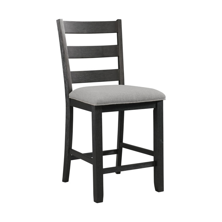 Ladderback Black Wood Side Chair with Grey Upholstered Seat