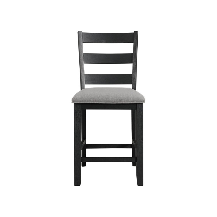 Ladderback Black Wood Side Chair with Grey Upholstered Seat