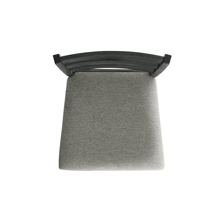 Ladderback Black Wood Side Chair with Grey Upholstered Seat