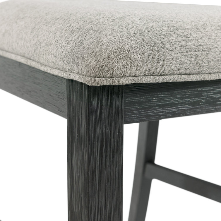 Ladderback Black Wood Side Chair with Grey Upholstered Seat