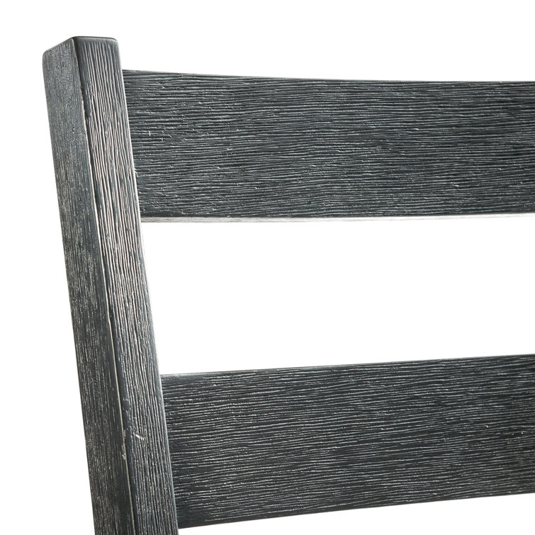Ladderback Black Wood Side Chair with Grey Upholstered Seat