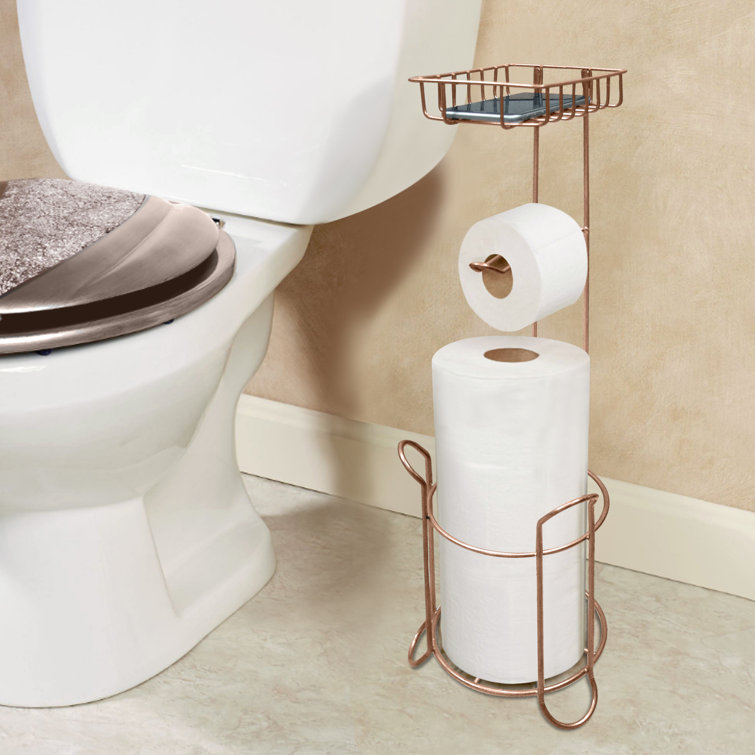 Copper Freestanding Tissue Roll Holder with iPhone Storage
