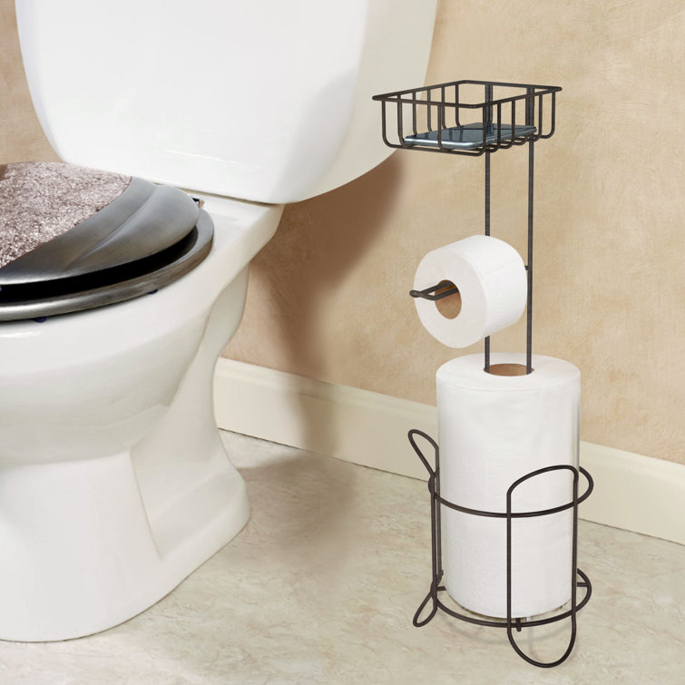 Dark Bronze Freestanding Stainless Steel Toilet Paper Holder with Storage Shelf