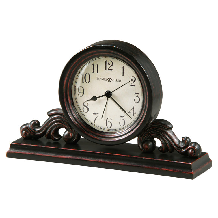 Worn Black Wood and Metal Table Clock with Alarm