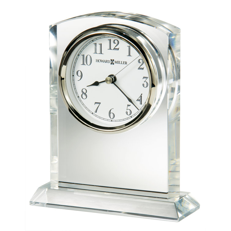 Polished Silver Crystal Quartz Table Clock with Beveled Base