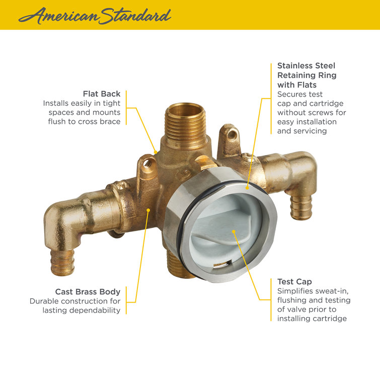 Compact Brass Shower Rough-In Valve with PEX Elbows
