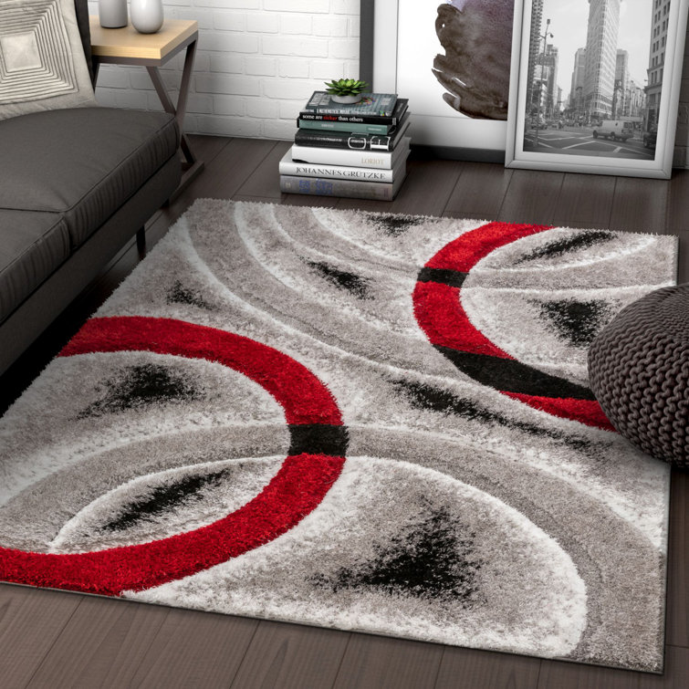San Francisco Red and Gray Geometric Shag Rug 5'3" x 7'3"