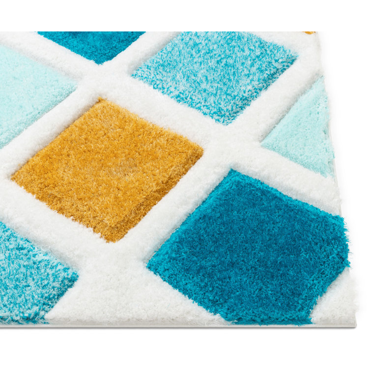 San Francisco Blue and Yellow Geometric Shag Area Rug