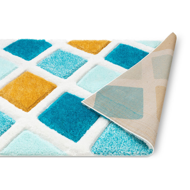 San Francisco Blue and Yellow Geometric Shag Area Rug