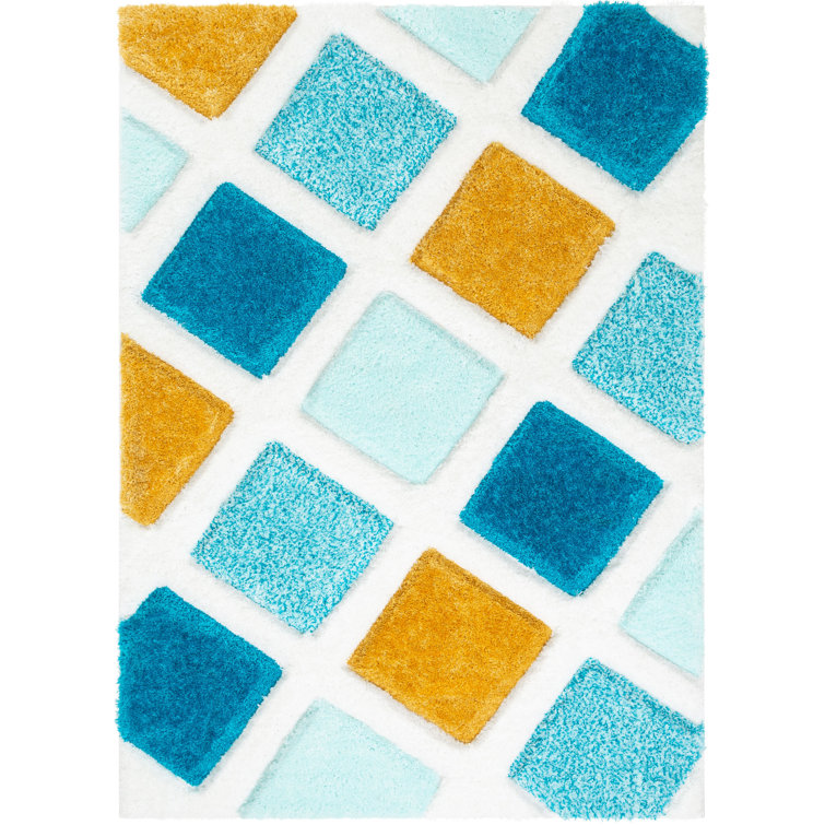 San Francisco Blue and Yellow Geometric Shag Area Rug