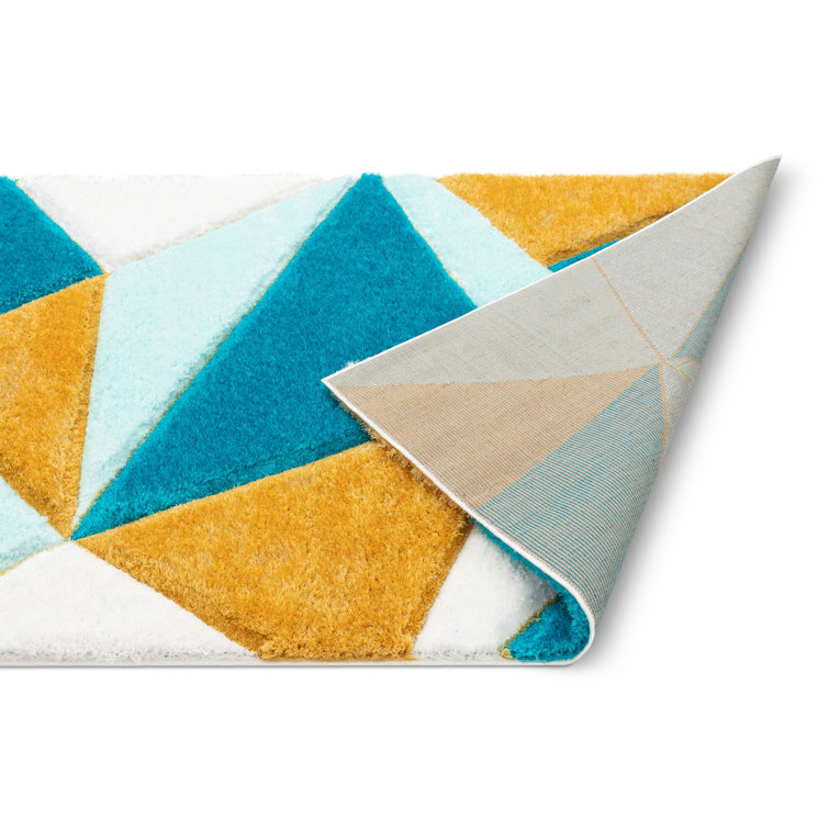 Blue Geometric 5' x 7' Shag Synthetic Area Rug