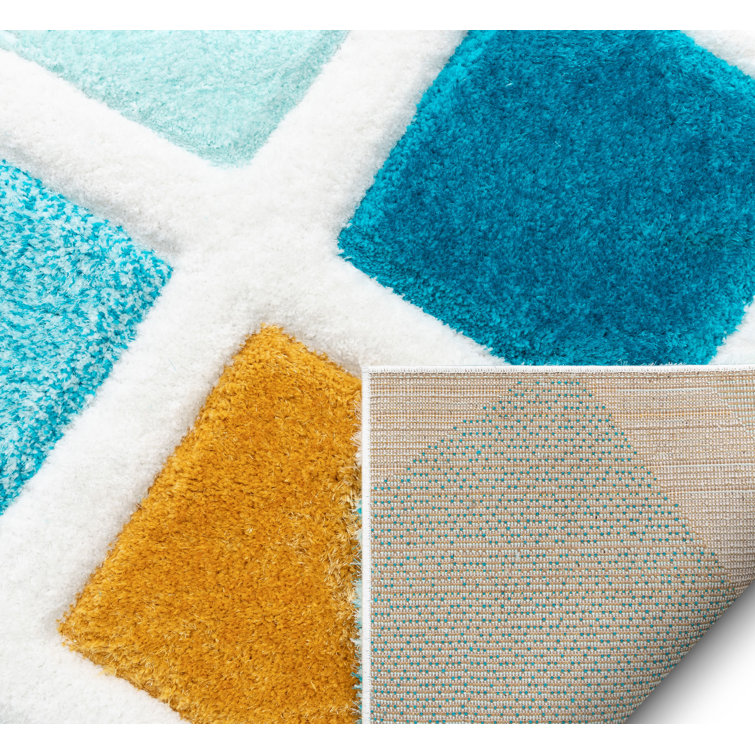 San Francisco Blue and Yellow Geometric Shag Area Rug