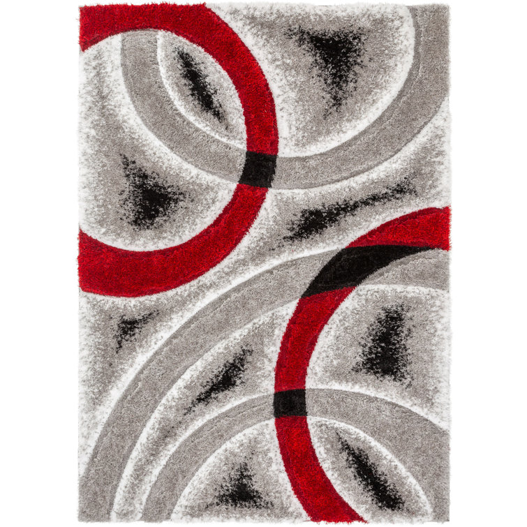 San Francisco Red and Gray Geometric Shag Rug 5'3" x 7'3"