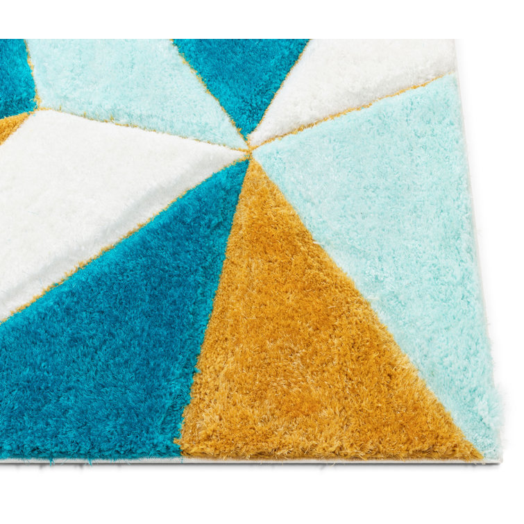 Blue Geometric 5' x 7' Shag Synthetic Area Rug