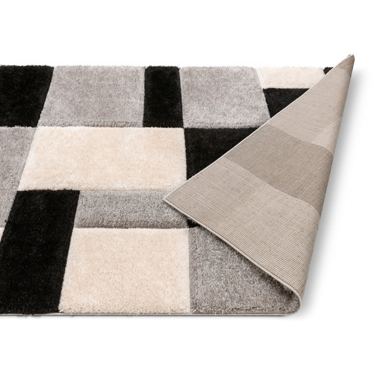 San Francisco Black and Gray Geometric Shag Area Rug 5' x 7'