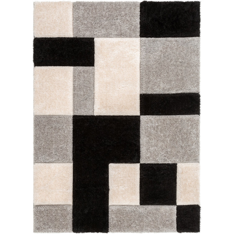 San Francisco Black and Gray Geometric Shag Area Rug 5' x 7'