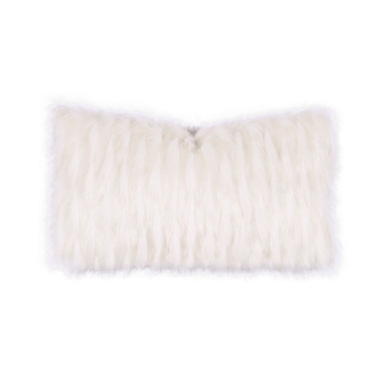 Ivory Faux Fur Rectangular Lumbar Accent Pillow